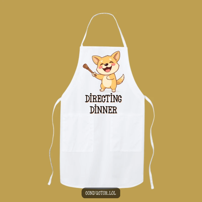 Funny Dog Baton Twirler Apron: Cook with Canine Conducting Comedy