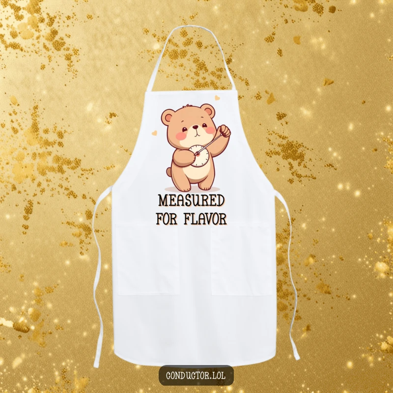 Funny Bear Metronome Apron: A little bear swings a metronome precisely while cooking.