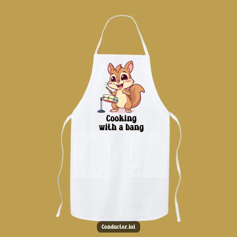 Funny Kitchen Apron: Energetic Squirrel Cymbal Banger, Chef’s Hilarious Start