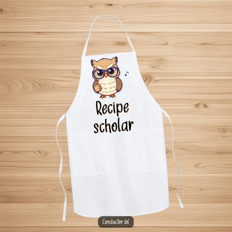 Funny Owl Conductor Apron: An owl wearing spectacles intently watching a score, ready to lead your cooking endeavors.