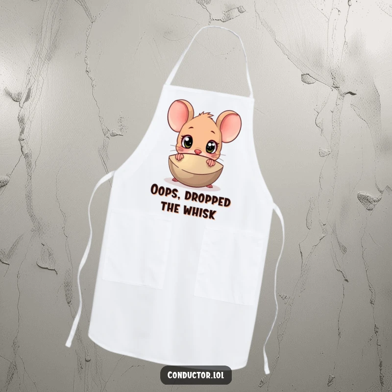 Funny Surprised Mouse Cymbal Apron: A wide-eyed cartoon mouse peeking from behind a large cymbal.