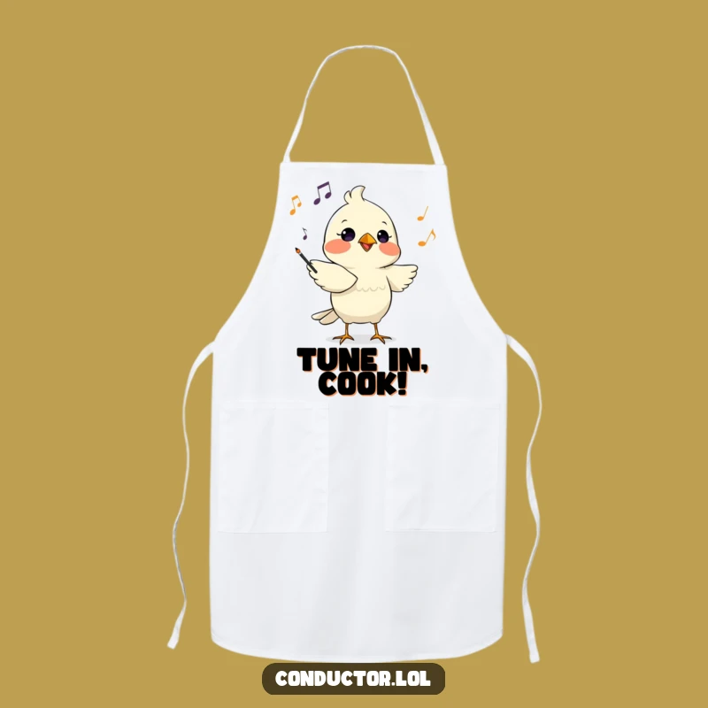 Funny Bird Conductor Apron - Focused Maestro Kitchen Wear for Cooking Fun