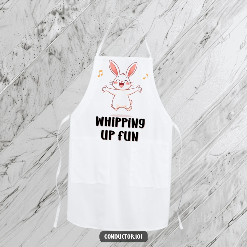 Funny Rabbit Conductor Apron: A giggling rabbit conducting an imaginary orchestra, perfect for adding fun to kitchen duties.