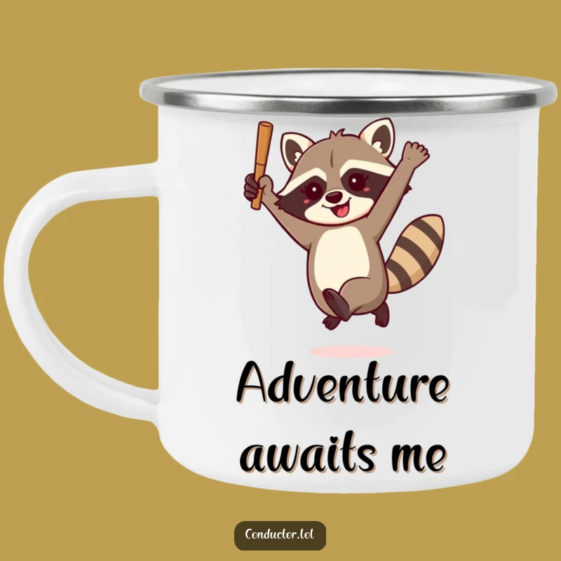 Funny Raccoon Conductor Camping Mug: Adventure with Playful Rhythms!