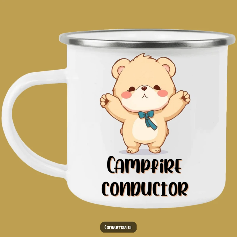 Funny Bear Conductor Camping Mug - Maestro Bear Enamel Cup for Outdoors