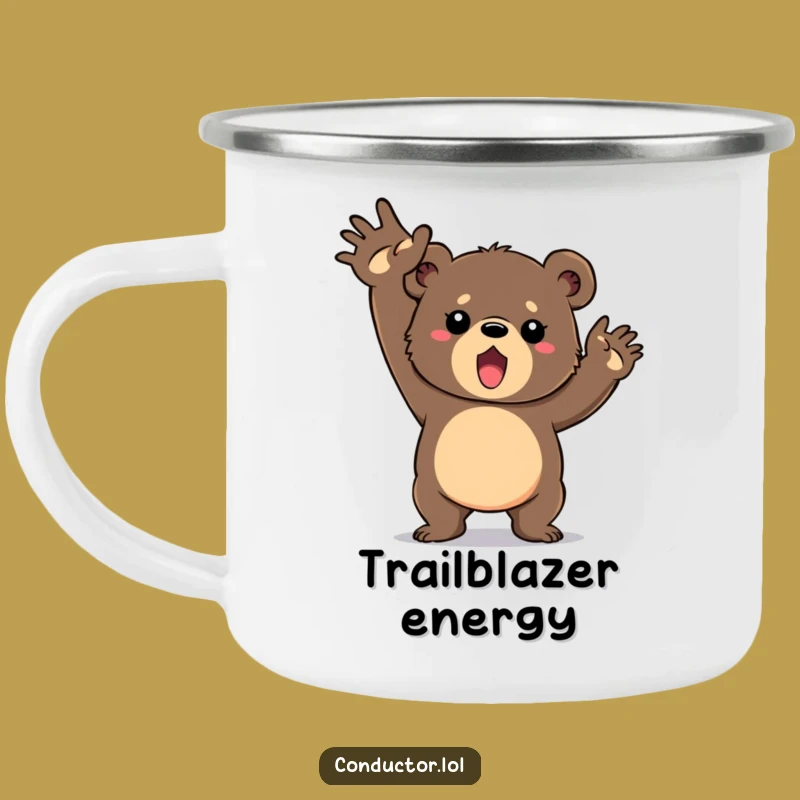 Funny Bear Cub Adventure Mug: Determined Cub's Grand Gesture Outdoor Funny Gift