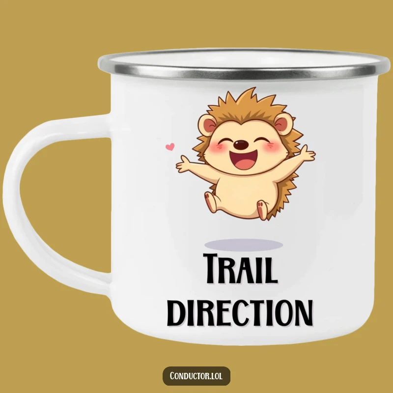Funny Hedgehog Director Camping Mug - Joyful Maestro Enamel Cup for Outdoors