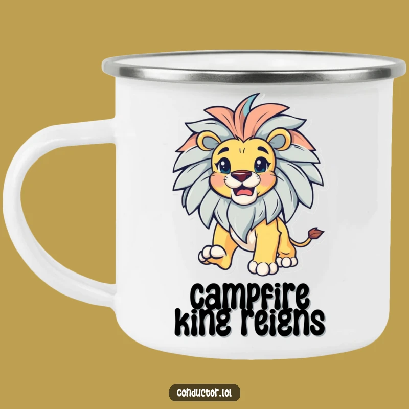 Funny Lion Leading Camping Mug: Durable & Majestic Outdoor Gear