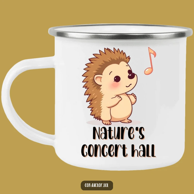 Funny Hedgehog Cue Camping Mug: Outdoor Musical Moments