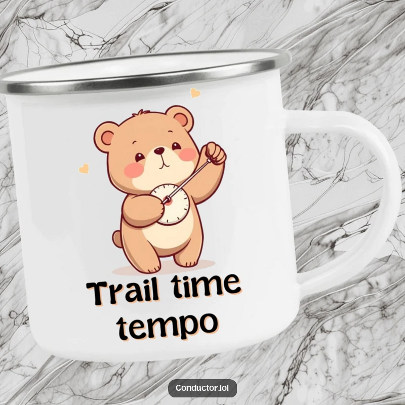 Funny Bear Metronome Camping Mug: A little bear swings a metronome precisely during outdoor activities.