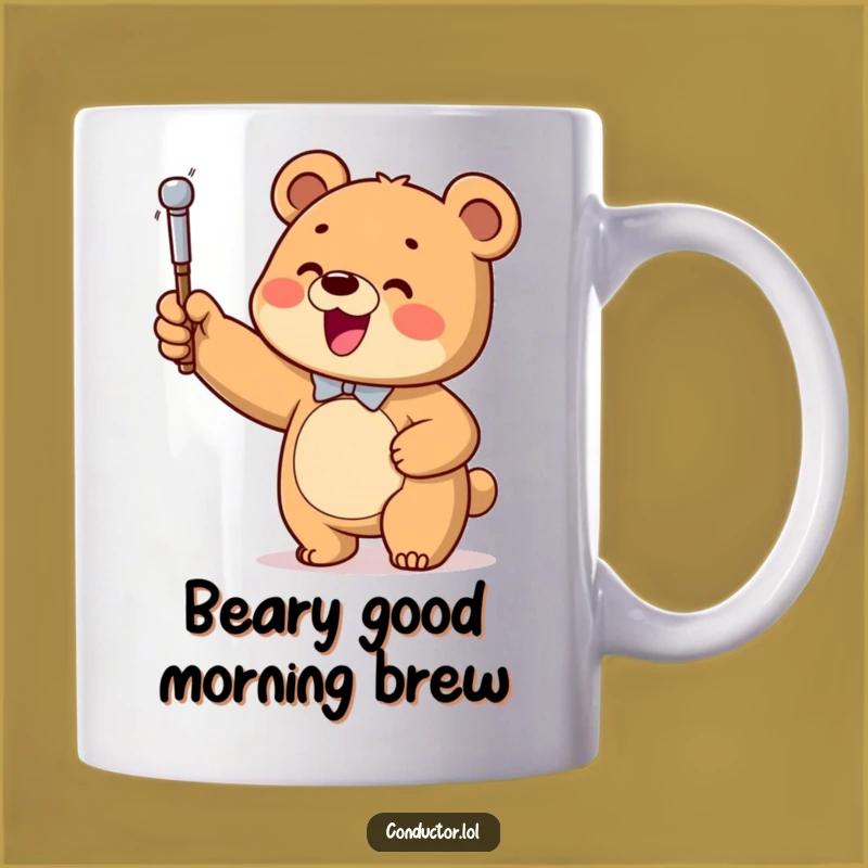 Funny Bear Conductor Mug: Adorable Cub Leading Invisible Orchestra Gift