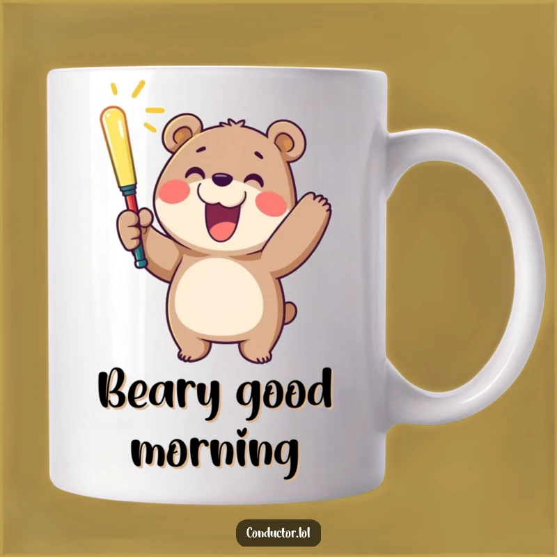 Funny Cheerful Bear Baton Mug: Spread Joy & Smiles - Perfect Gift!