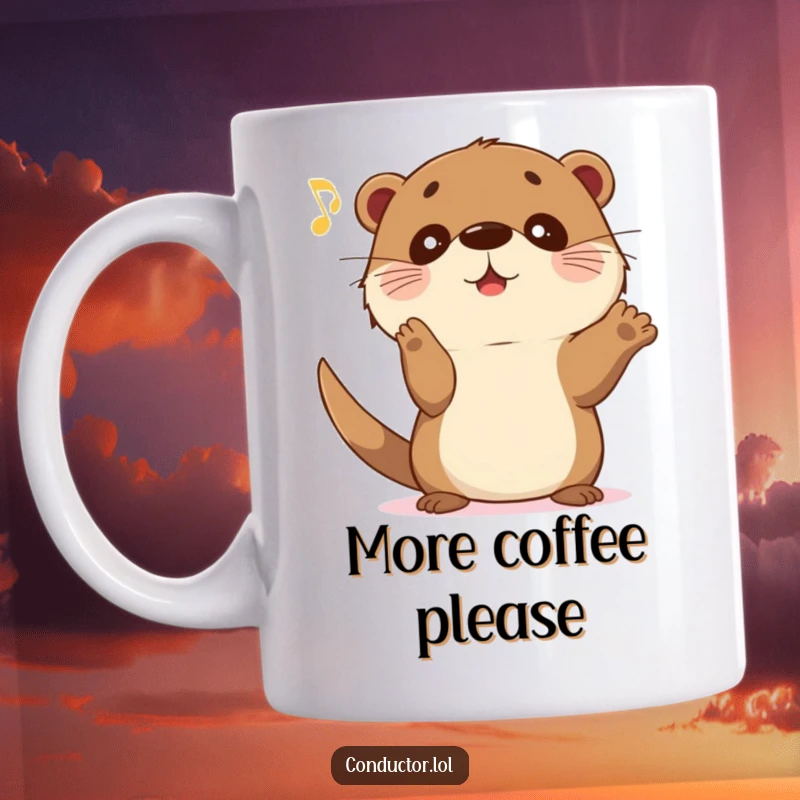 Funny Otter Crescendo Mug: A sweet otter with wide eyes eagerly gestures for music to crescendo.