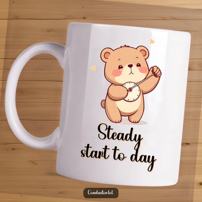 Funny Bear Metronome Mug: A little bear gently swings a metronome with focused precision.