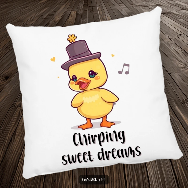 Funny Duckling Rhythm Pillow: a duckling in a top hat chirps a lively rhythm, adding cheer to comfort.