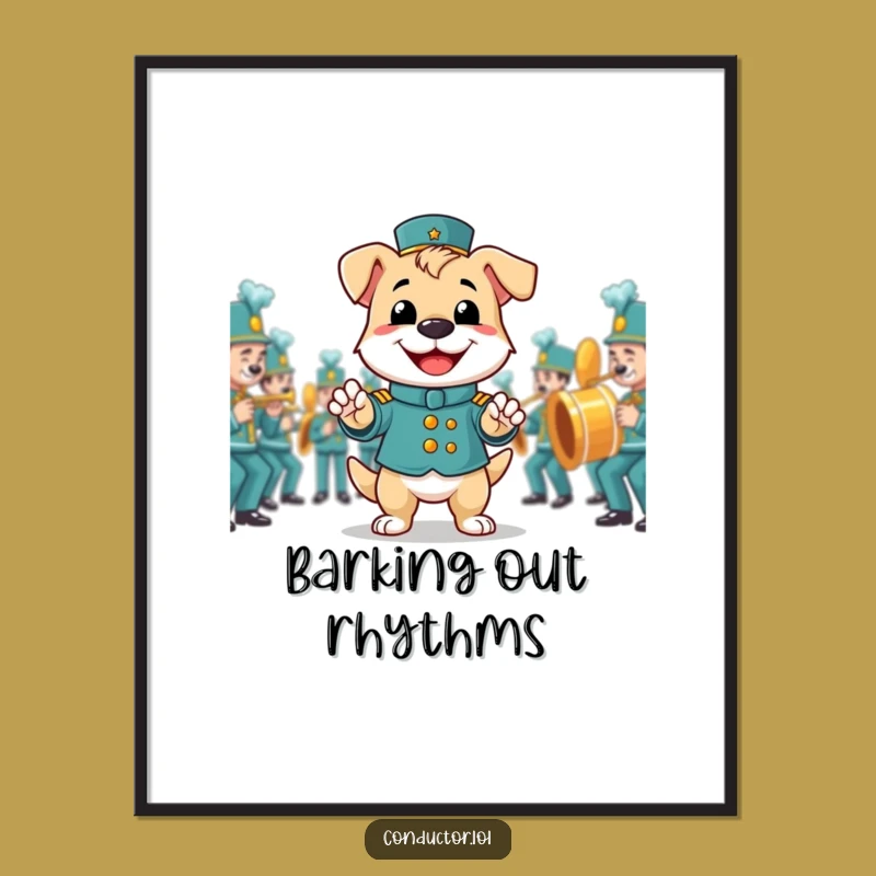 Funny Dog Band Director Digital Art, Proud Pooch's Marching Decor