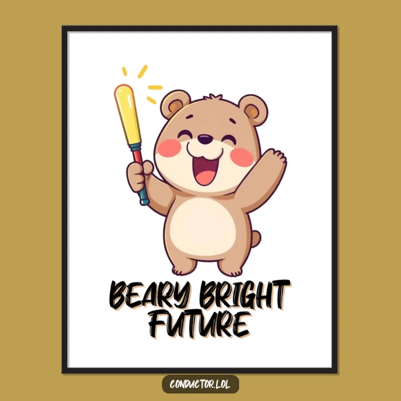 Funny Cheerful Bear Baton Digital Art: Instant Joy for Your Walls - Perfect Gift!