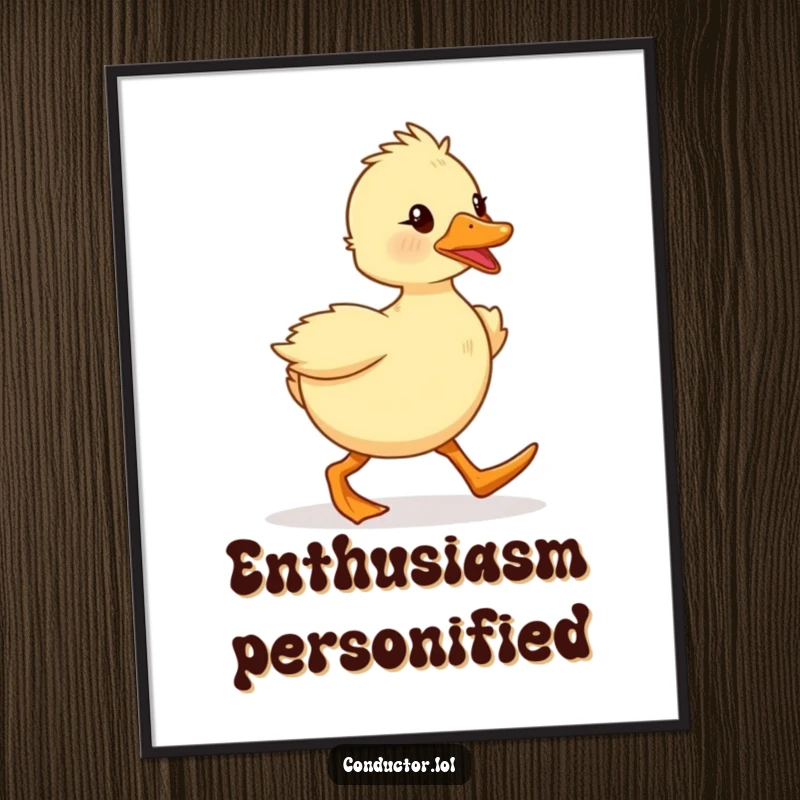 Funny determined duckling marching with spirited enthusiasm, as a digital art print. Great for motivational decor.