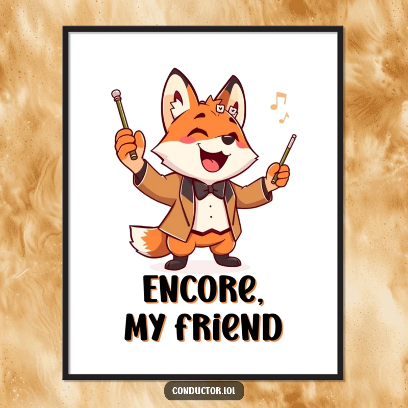 Funny Fox Conductor Digital Art Print: A playful fox striking a dramatic pose while conducting, bringing instant theatrical charm.