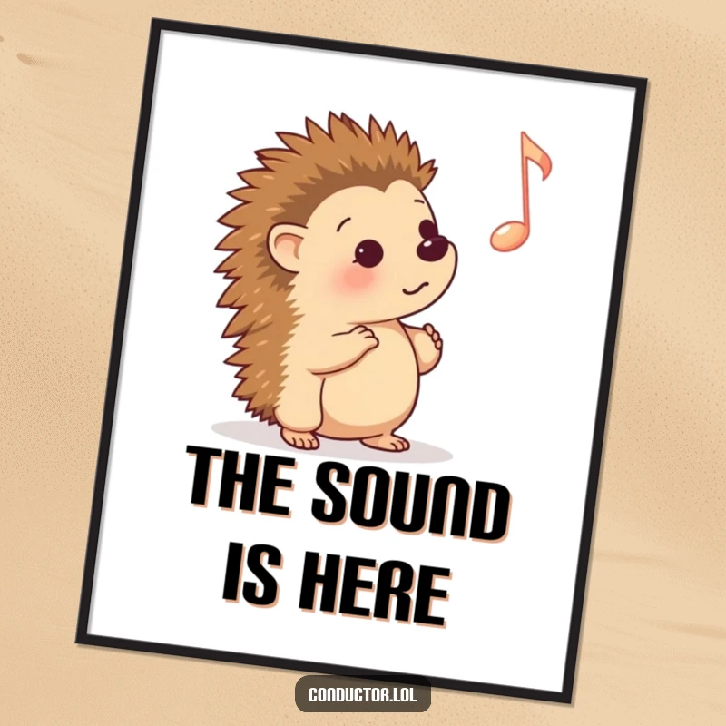 Funny Digital Art: A curious cartoon hedgehog intently listening to a single, prominent musical cue, offering instant whimsy and musical inspiration.