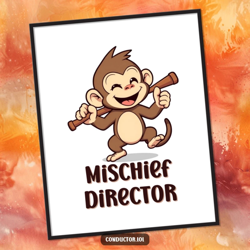 Funny monkey conductor digital art print, capturing a monkey’s playful energy. A downloadable, funny gift.