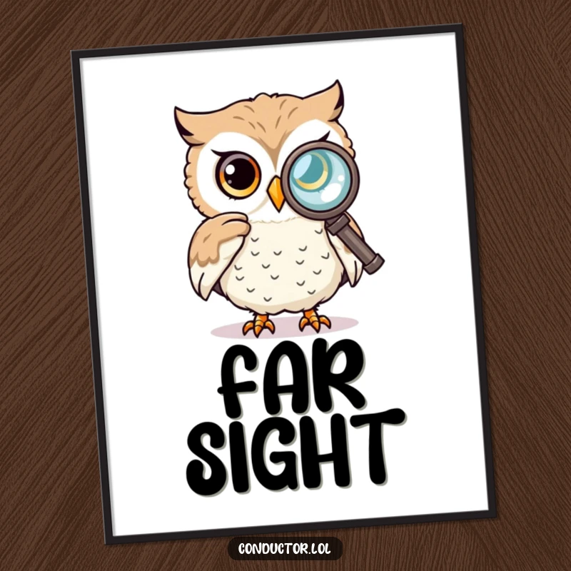 Funny digital art of a curious owl intently peering through a spyglass, representing keen observation and a wise perspective.