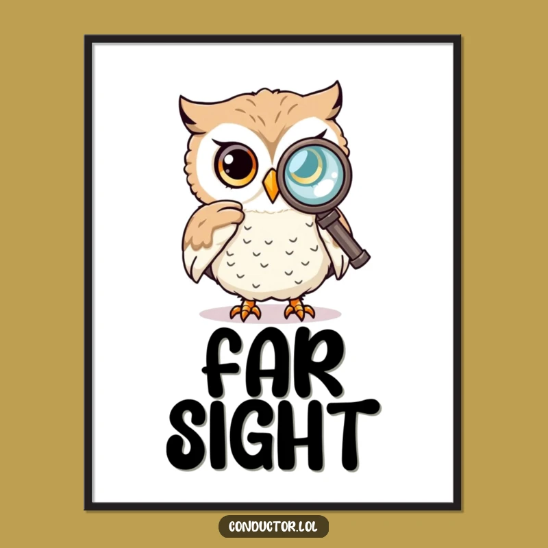 Funny Owl Spyglass Digital Art: Curious Observer Wall Decor Print