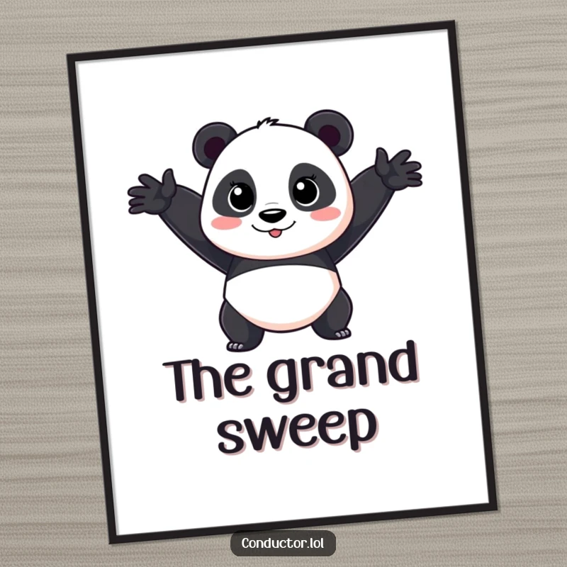 Funny Panda Performer Digital Art: A cartoon panda in a dramatic, wide arm sweep, capturing expressive energy.