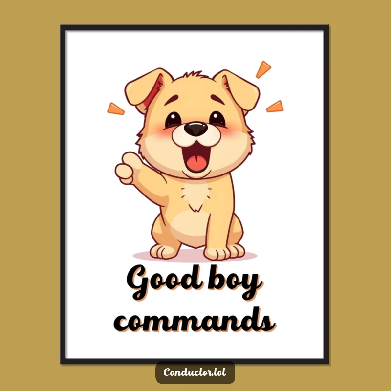 Funny Puppy Commander Digital Art Print - Energetic Barking for Instant Decor
