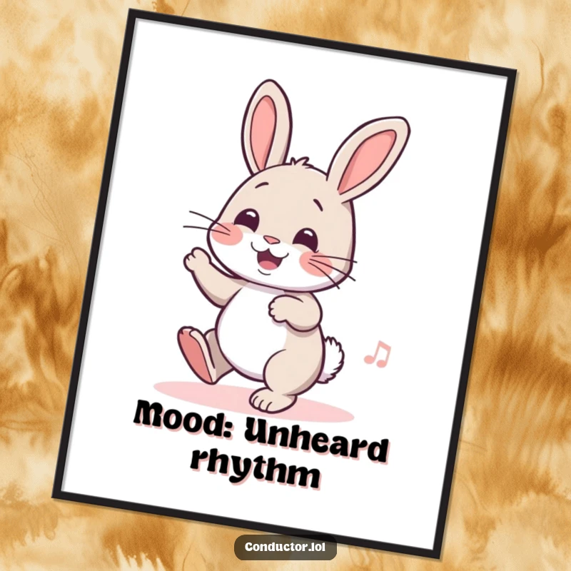 Funny digital art print of a cheerful rabbit tapping its foot to unheard music, creating a lively and humorous focal point.