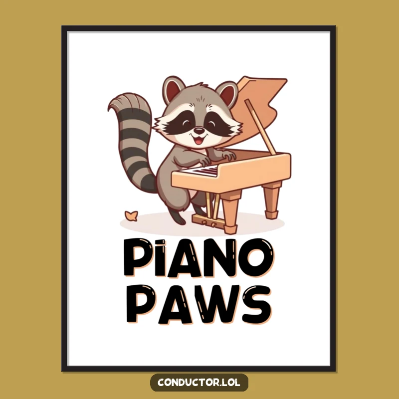 Funny Raccoon Piano Art Print: Tail Tunes Vibes, Cheerful Digital Gift!