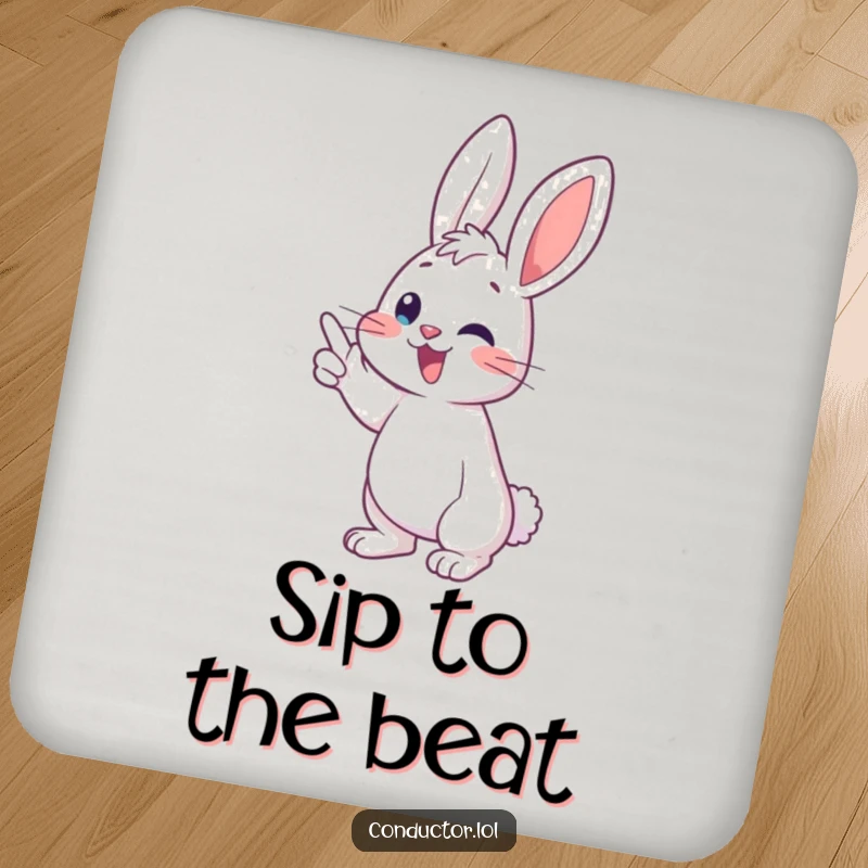 Funny bunny conductor coasters, humorously conducting a musical crescendo, protecting surfaces with musical flair and fun.