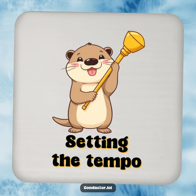 Funny Otter Conductor Coaster: A beaming cartoon otter proudly holding a golden baton, adding musical flair to your coaster.