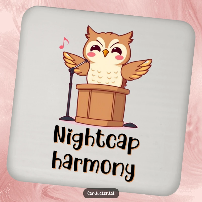 Funny Owl Conductor Coasters featuring a rhythmic owl maestro, protecting tabletops with musical wisdom and charm.