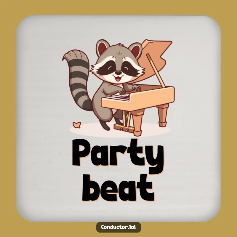 Funny Raccoon Piano Coaster: Tail Tunes Protection, Humorous Gift!