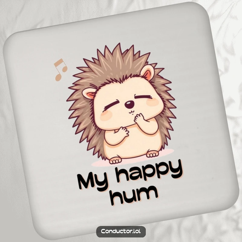 Funny hedgehog drink coasters, featuring a determined hedgehog listening to music, perfect for protecting furniture.