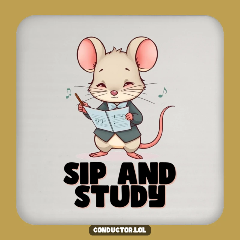 Funny Mouse Conductor Coaster - Protect Surfaces with Maestro's Focused Style