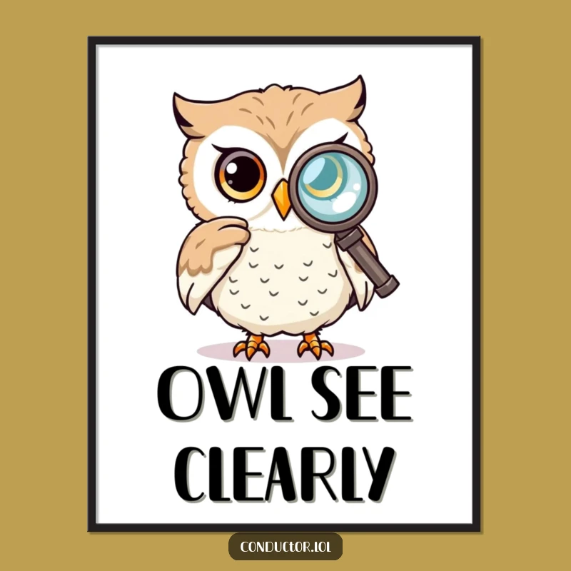 Funny Owl Spyglass Poster: Curious Observer Wall Art for Wise Minds