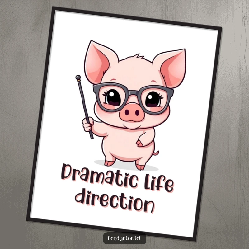 Funny Piglet Orator Poster: a piglet in oversized spectacles gestures dramatically with a small flag, ideal for motivational art.