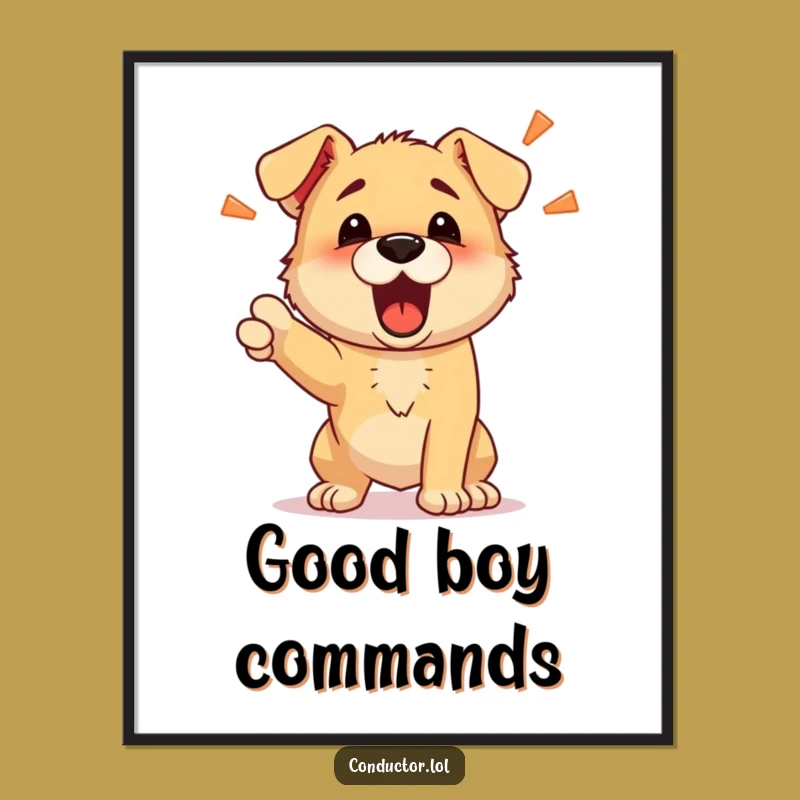 Funny Puppy Commander Poster - Energetic Barking Wall Art for Dog Homes