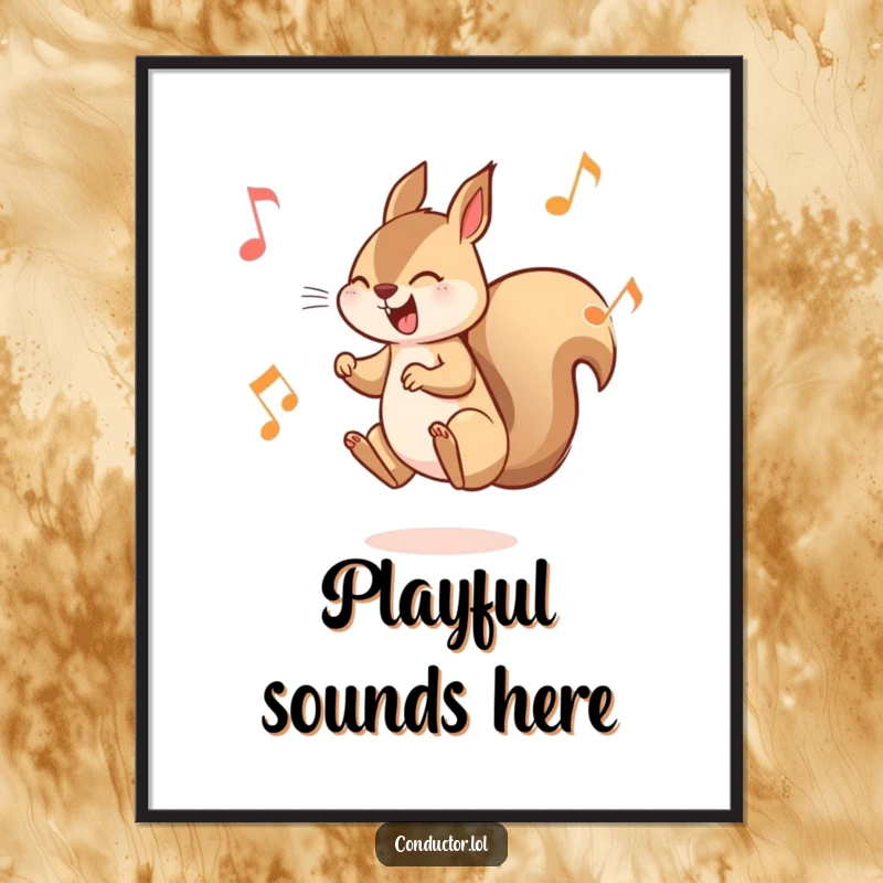 Funny Squirrel Musician Poster: A playful squirrel leaping between high and low musical notes with a mischievous and delightful expression.