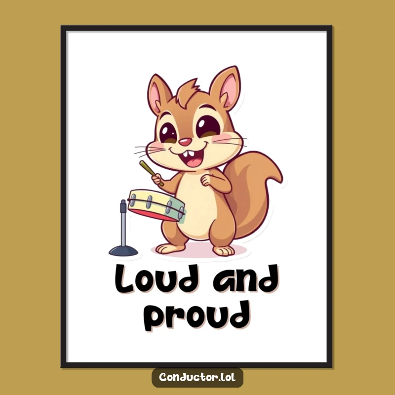 Funny Wall Art: Energetic Squirrel Banging Cymbals, Hilarious Animal Decor