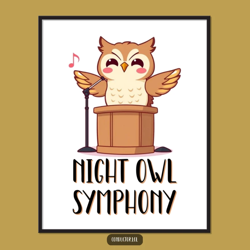 Funny Owl Conductor Art Print: Decorate with Rhythmic Maestro Vibes