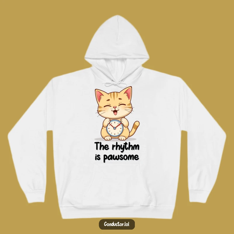Funny Cat Metronome Hoodie, Cozy Feline's Rhythmic Focus Apparel