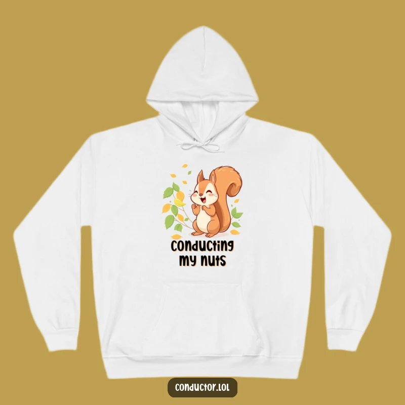 Funny Squirrel Conducting Leaves Hoodie: Cozy Nature Wear, Energetic Gift