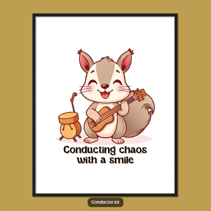 Free Printable Wall Art: Playful Squirrel Leading Tiny Band Funny Downloadable Art Gift