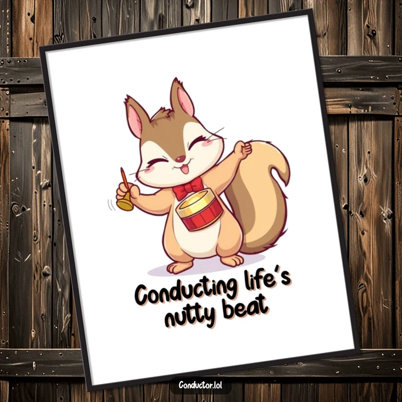 Funny Free Printable Wall Art: Winking squirrel conductor with cymbal, adding a musical and humorous touch to decor.