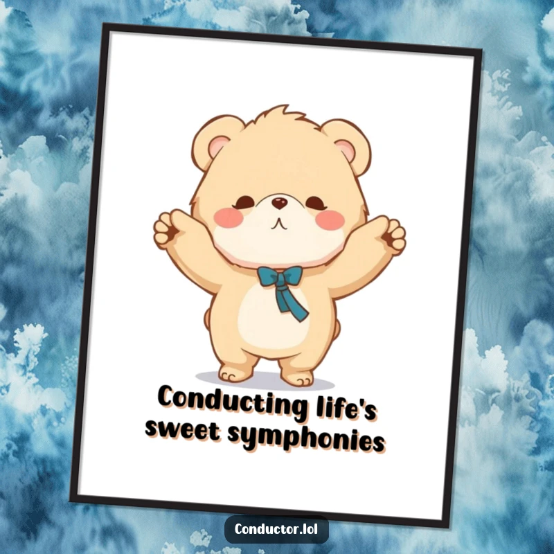 Funny Free Printable Bear Wall Art: A fluffy bear conducts with a grand sweeping motion, creating a whimsical and artistic focal point.