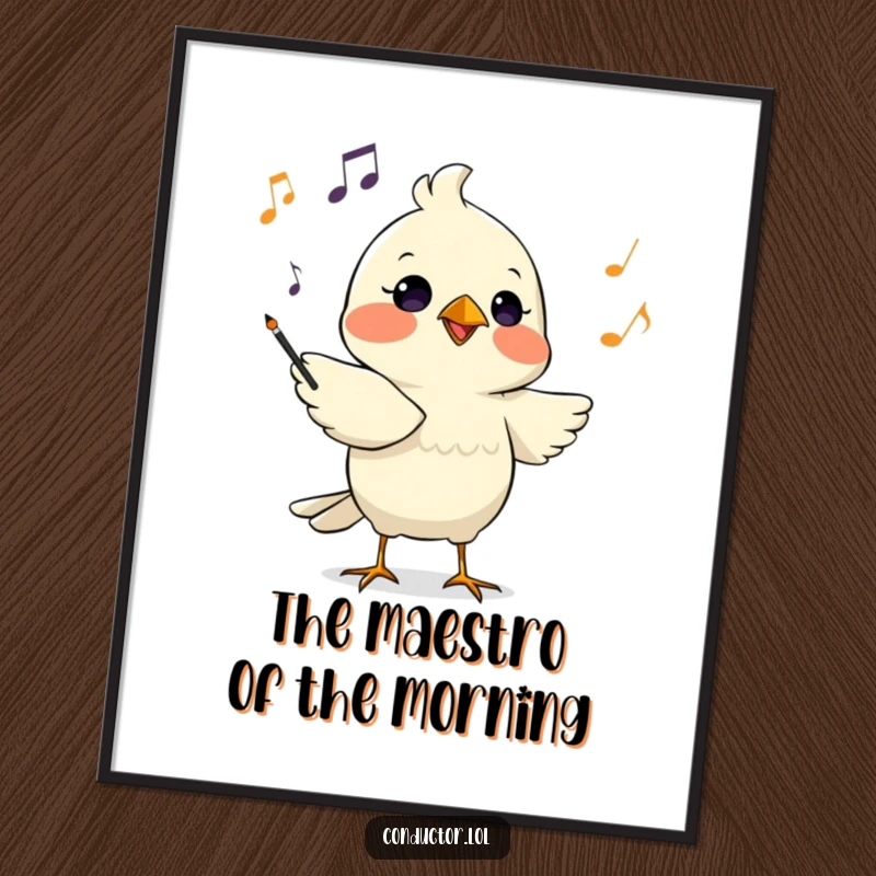 Funny Free Printable Wall Art: Determined bird conductor chirping musical cues, adding a musical and humorous touch to decor.