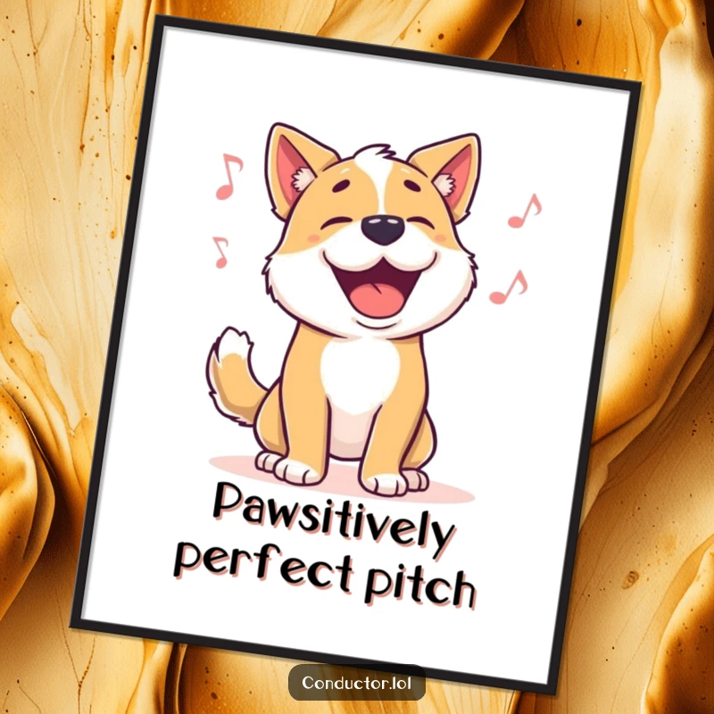 Funny Free Printable Wall Art: A proud dog barking joyfully in sync with music, tail wagging with delight.